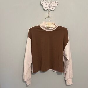 Athleta  VENICE  Top  Long Sleeve Cream and Brown  Color Block  Medium